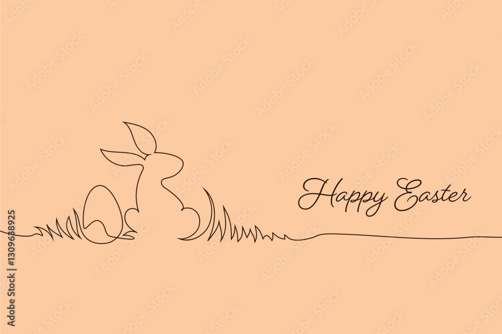 Continuous one-line drawing of Easter Bunny. Cute rabbit silhouette with ears in simple minimalistic style for spring design greeting card and web banner. Vector illustration. easter one-line art.