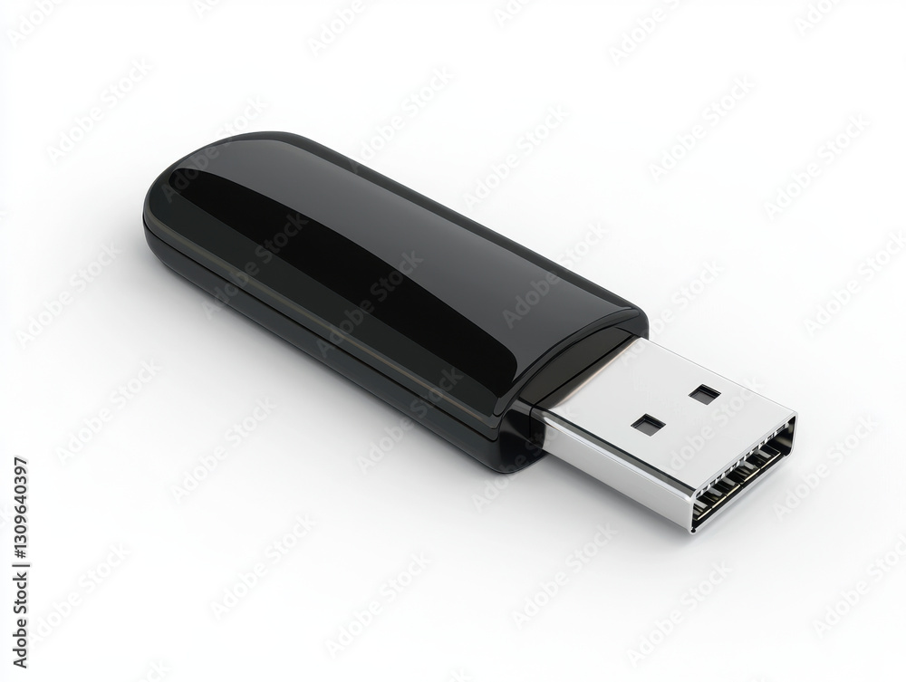sleek black USB drive on white background, showcasing its modern design sleek black USB drive on white background, showcasing its modern design