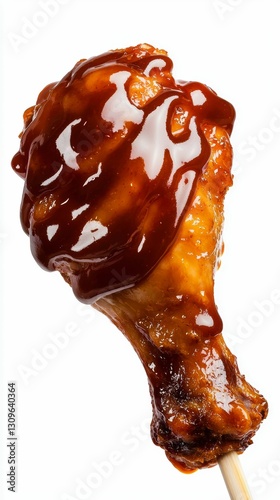 Glazed Chicken Wing with Stick on White Backdrop Culinary Still Life Meal Preparation Tasty Treat