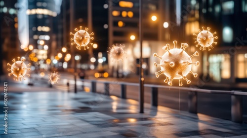 Urban sidewalk texture, a closeup view of scattered small white objects on concrete path