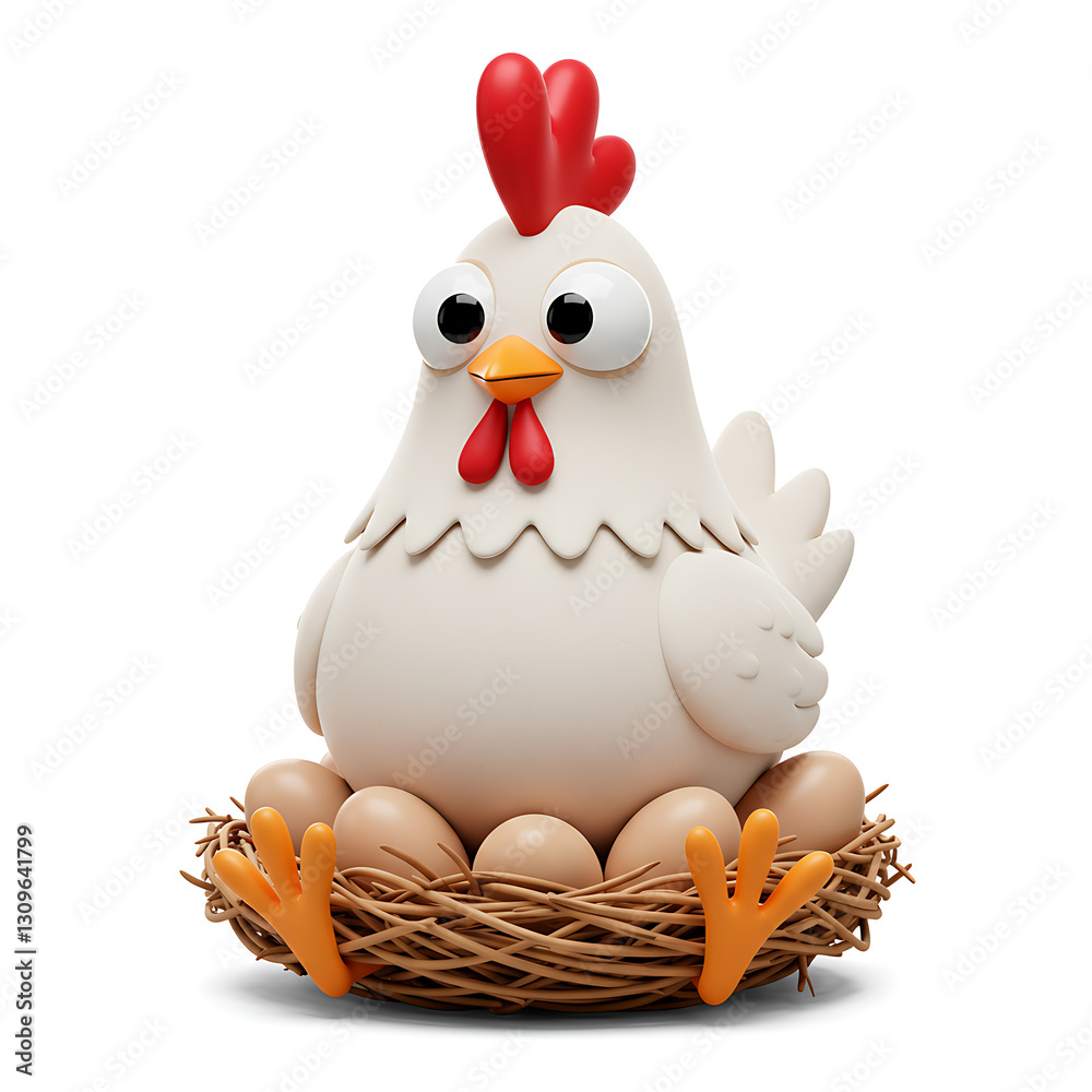 Charming Cartoon Hen Nesting Amidst Eggs A Whimsical 3D Render Charming Cartoon Hen Nesting Amidst Eggs A Whimsical 3D Render