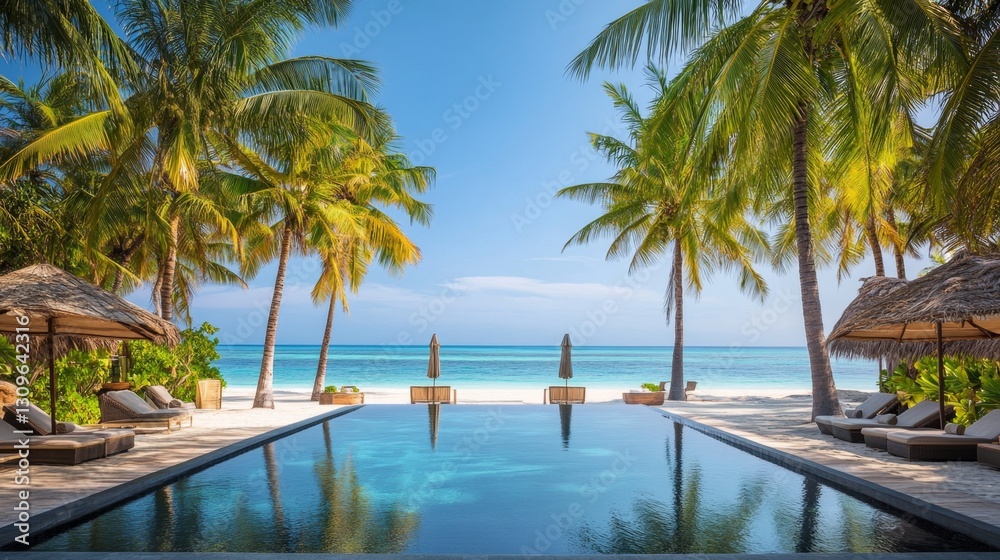Serene Tropical Retreat with Palm Trees and Calm Waters Serene Tropical Retreat with Palm Trees and Calm Waters