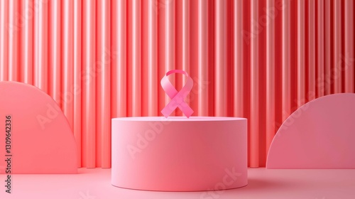 Pink Ribbon Symbol on Display Stand to Promote Breast Cancer Awareness for Women s Health Month photo