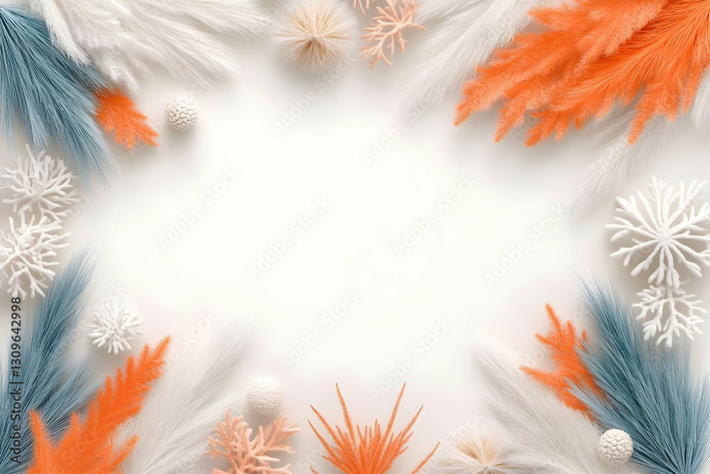 Winter Floral 3D Background Orange and White Pampas Grass Winter Floral 3D Background Orange and White Pampas Grass