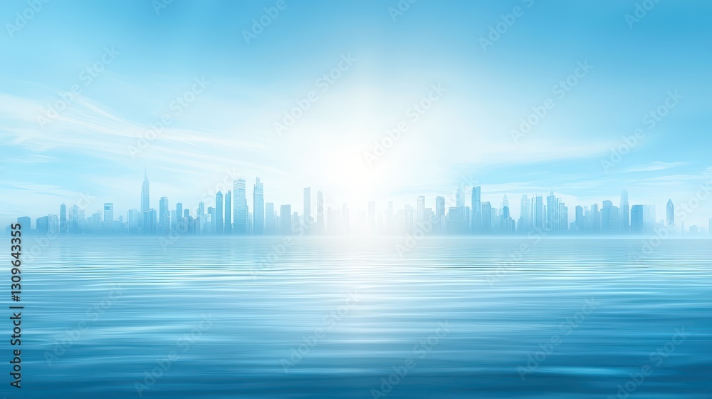 Fototapeta premium Striking city skyline, breathtaking view of modern architecture under vibrant blue sky