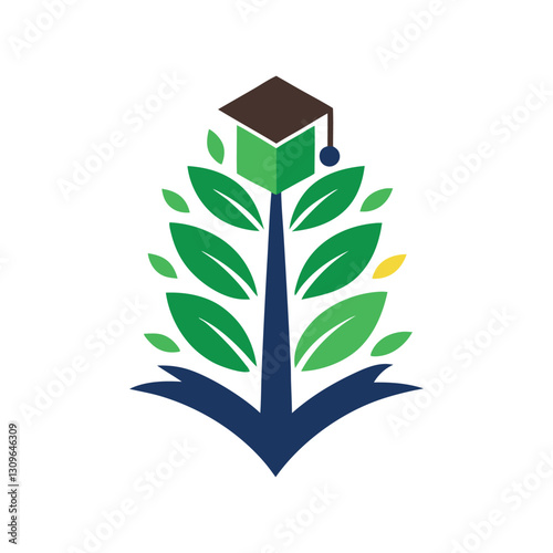 Logo with a plant for a masterdegree vector on white background