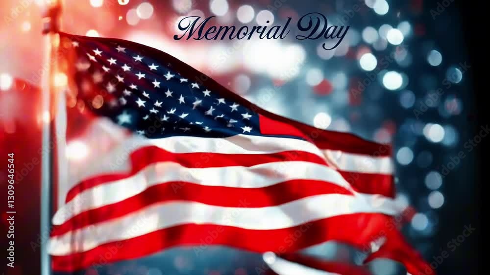 United States flag waving in the wind on memorial day, celebration with bokeh background United States flag waving in the wind on memorial day, celebration with bokeh background