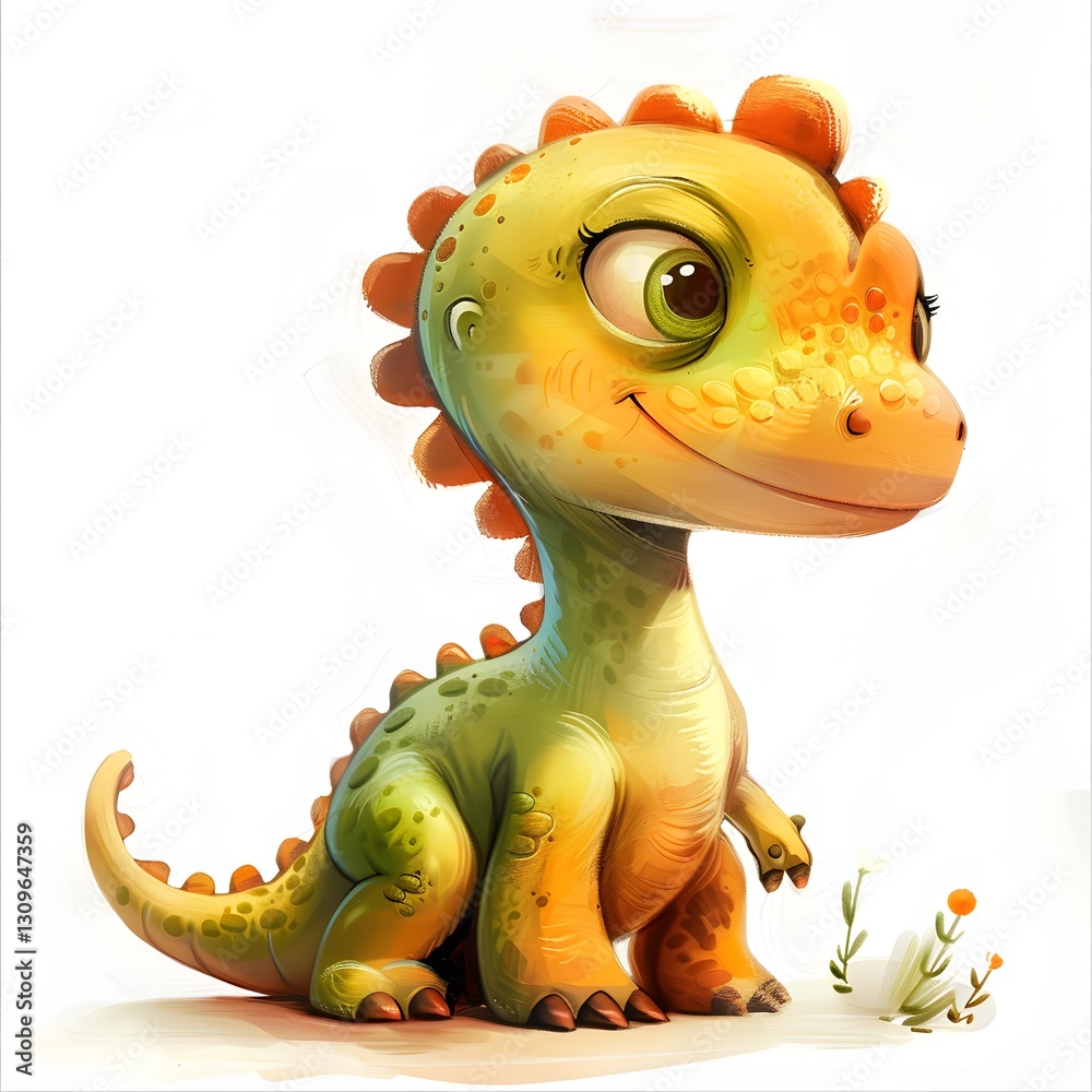 Fototapeta premium Cute Cartoon Dinosaur Character with Friendly Expression and Colors