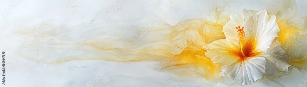 Obraz premium Exquisite white flower with yellow and orange petals, closeup view of nature's beauty