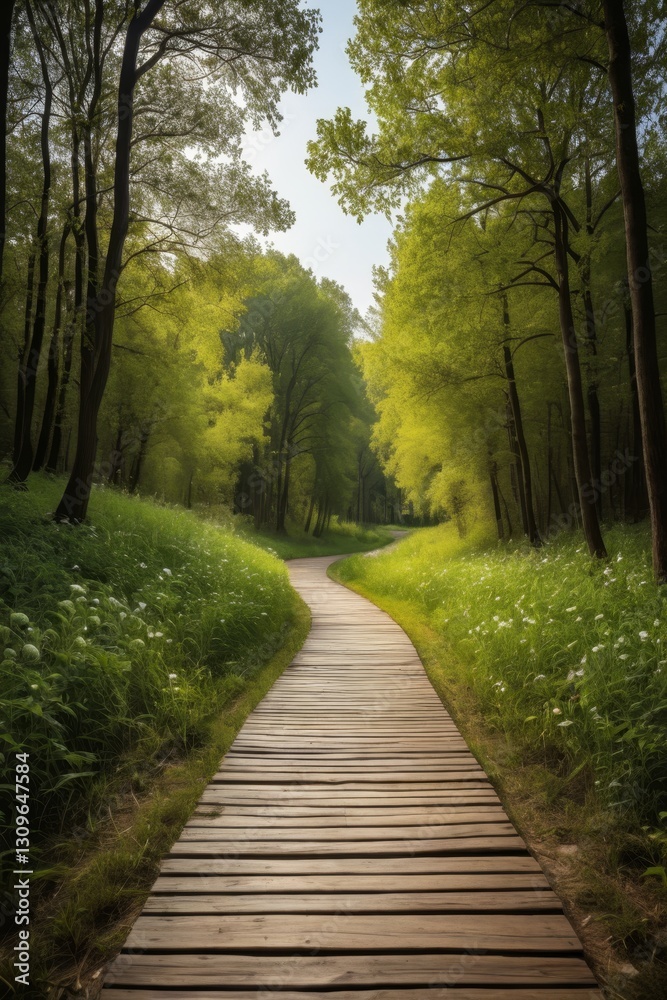 Obraz premium there is a wooden path that is going through the woods