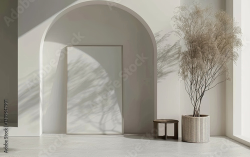 Mock up poster frame in boho style decorated livinig room, modern, authentic photo