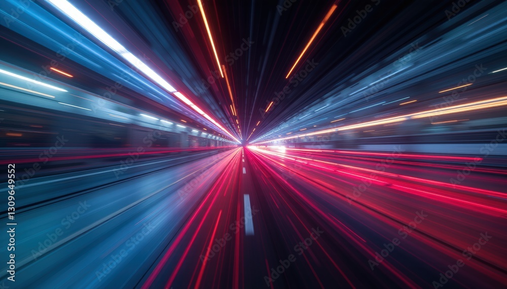 Intense motion blur with vibrant red and blue light streaks creating a sense of rapid movement Intense motion blur with vibrant red and blue light streaks creating a sense of rapid movement