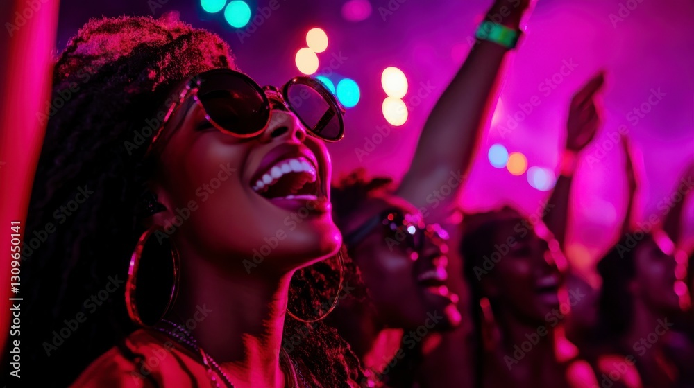 Music Festival Attendees concept A joyful crowd enjoying a vibrant music event with colorful lights. Music Festival Attendees concept A joyful crowd enjoying a vibrant music event with colorful lights.