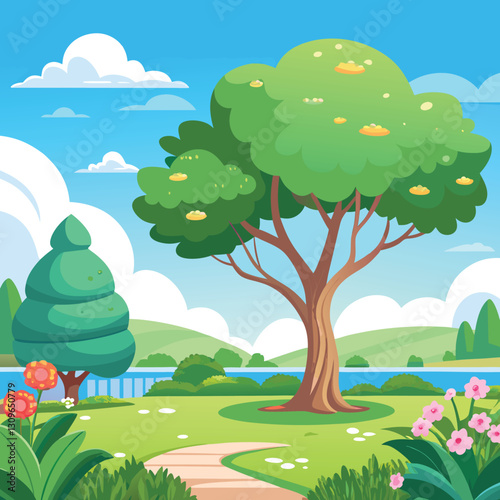 Charming Garden with a Lush Tree