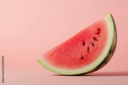 Perfectly sliced watermelon triangle on a pastel pink background captures summer freshness
