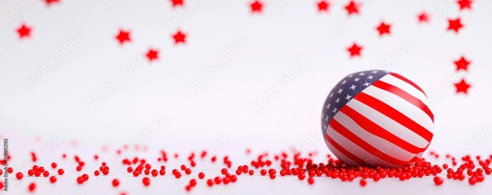 Fototapeta premium Patriotic Sphere with Red Star Confetti a Celebration of American Independence and National Pride