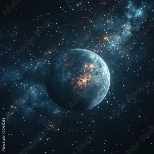 Glowing Planet in Nebula Cosmic Night
