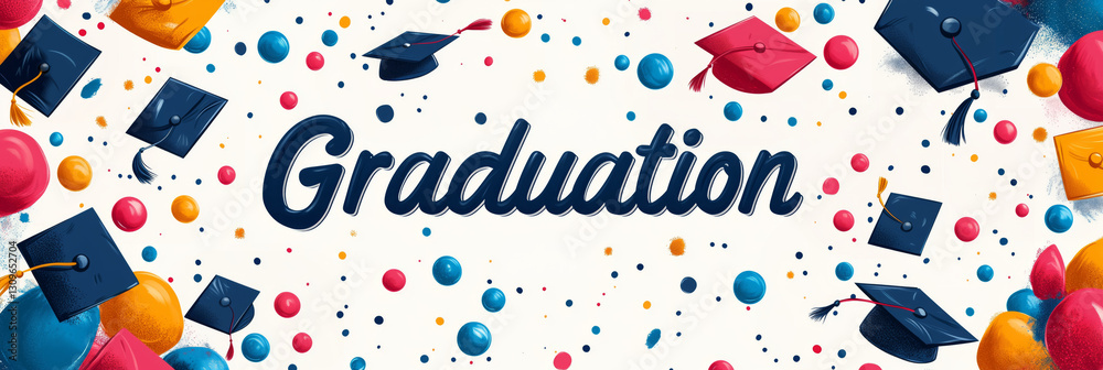 Obraz premium Graduation celebration background with falling graduation caps and confetti