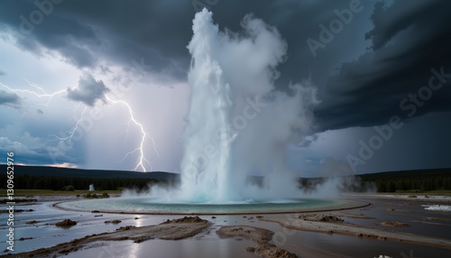 Wallpaper Mural Geyser erupting under stormy skies, dramatic natural spectacle Torontodigital.ca