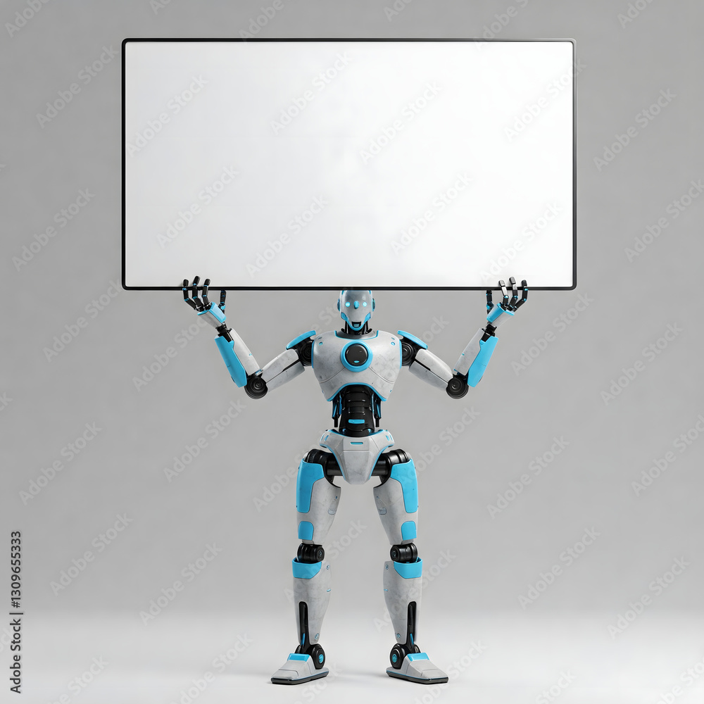 Futuristic humanoid robot presenting a blank screen, perfect for business, AI, and technology concepts. Ideal for advertising, presentations, and digital innovation themes. Futuristic humanoid robot presenting a blank screen, perfect for business, AI, and technology concepts. Ideal for advertising, presentations, and digital innovation themes.