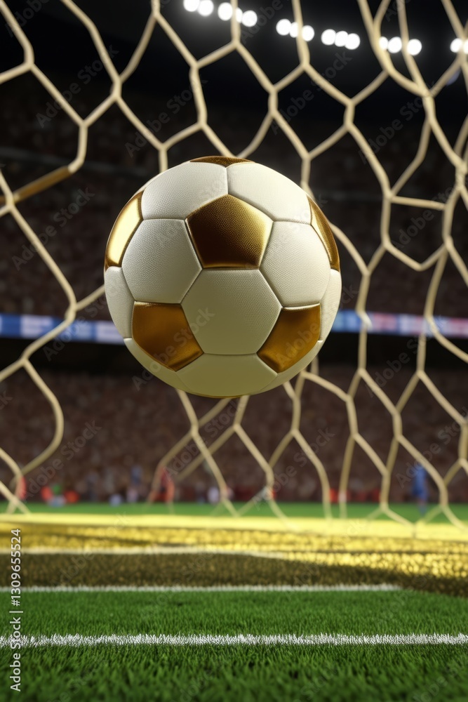 Naklejka premium there is a soccer ball in the goalie net with a soccer ball in the goalie