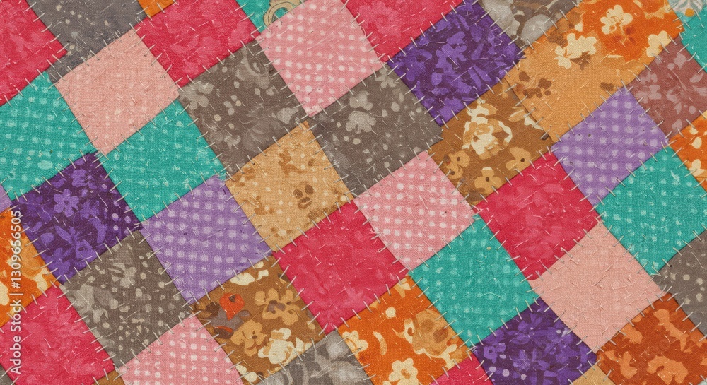 Fototapeta premium Diamond Patches: A Colorful Quilt with Whimsical Patterns