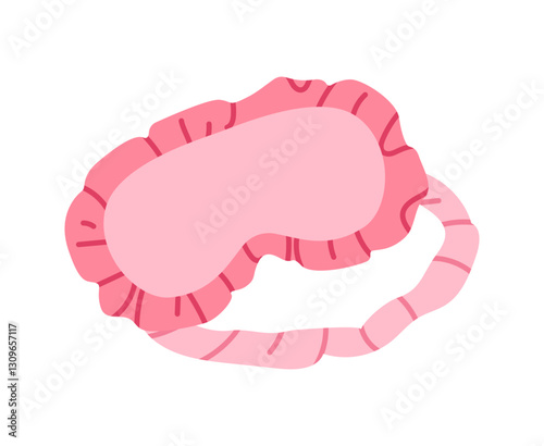 Cute girly sticker. Aesthetic icon with beautiful pink silk sleep mask. Adorable feminine clipart. Design element for print. Flat vector illustration isolated on background