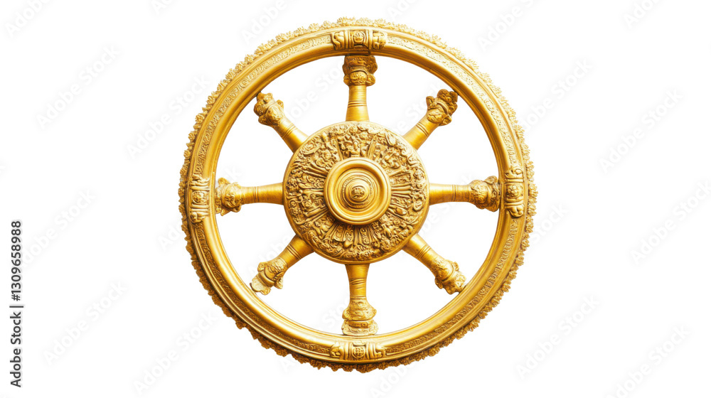 Obraz premium Buddhist Dharma Wheel isolated on white background