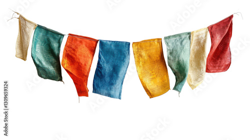 Buddhist prayer flags isolated on white background