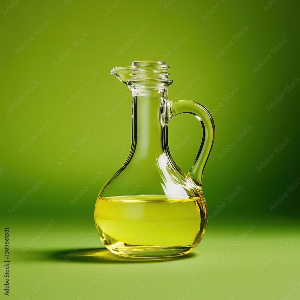 High Detail Studio Photograph of a Glass Vessel with Oil Against a Vibrant Green Background High Detail Studio Photograph of a Glass Vessel with Oil Against a Vibrant Green Background