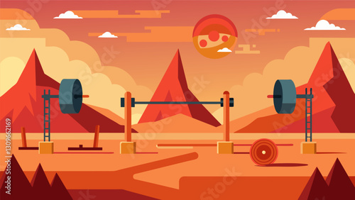 Test your limits in a virtual desert setting with a grueling circuit that combines endurance training and explosive movements.. Vector illustration