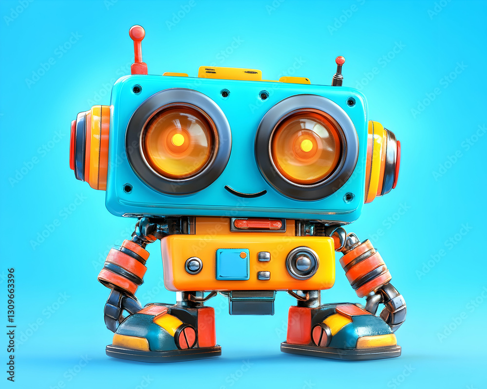 Naklejka premium Cute cartoon robot with bright colors.