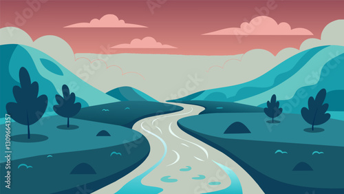 The calm surface of a tranquil stream concealing a tumultuous current of thoughts.. Vector illustration