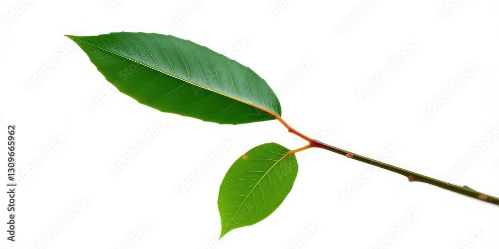 Naklejka premium Single leaf, detached from branch, stark white backdrop, element, natural