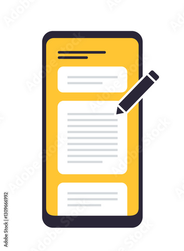 App Interface Template. Graphical user interface of mobile app or widget for recording thoughts, notes and reminders. Design element for UI and UX. Flat vector illustration isolated on background