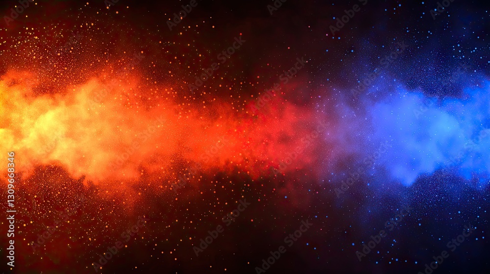 Fototapeta premium Fiery blue and orange smoke swirls against black, abstract background for design
