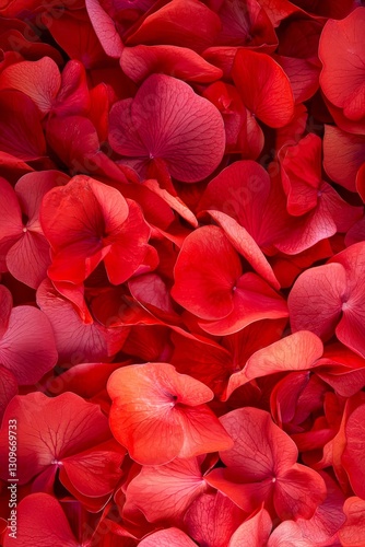 Vertical Close-up of vibrant red flower petals in bloom.