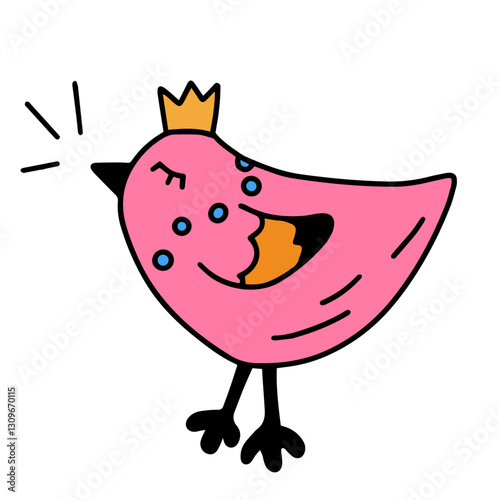Pink bird isolated on white background. Beautiful birdie standing. Colored flat vector illustration