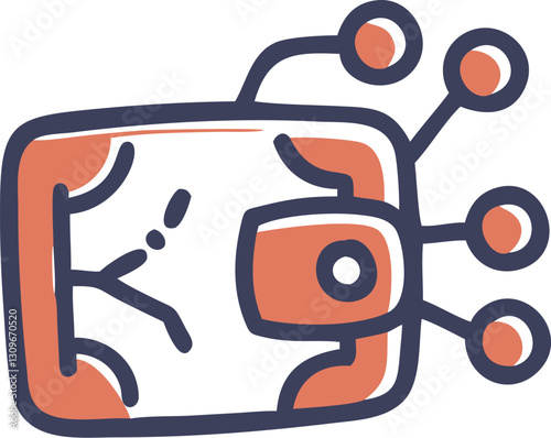 Funny cartoon android and robot with a cartoon car in a playful vector illustration