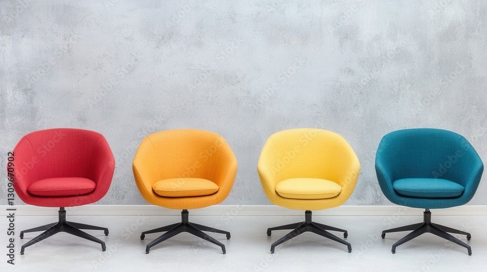 Obraz premium Modern Colorful Armchairs in a Minimalist Interior Setting