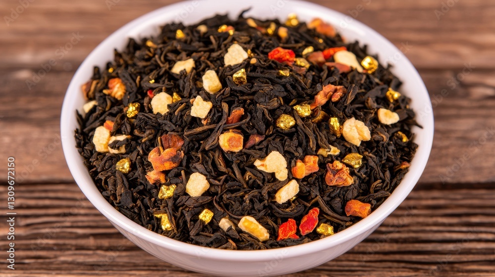 Assorted Herbal Tea Leaves with Fruits and Spices in Bowl Assorted Herbal Tea Leaves with Fruits and Spices in Bowl