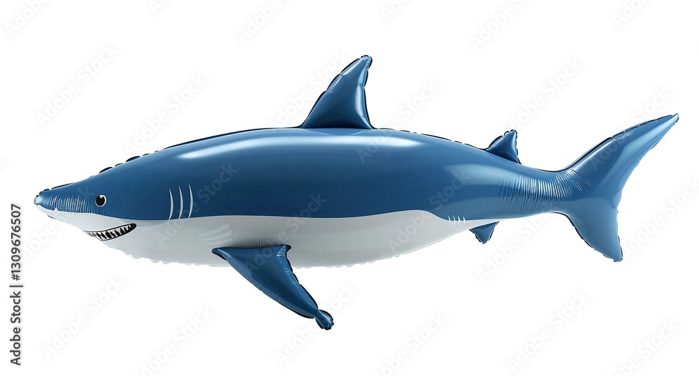 Fototapeta premium A playful blue inflatable shark, perfect for a fun-filled day. This charming aquatic friend is ready to make a splash!