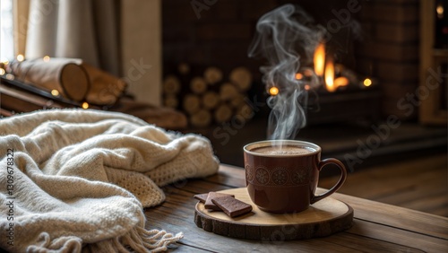 Cozy Winter Coffee by Fireplace