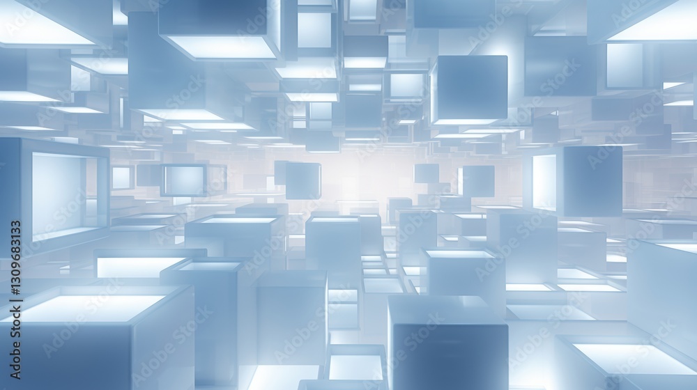 abstract blue cubes light tunnel