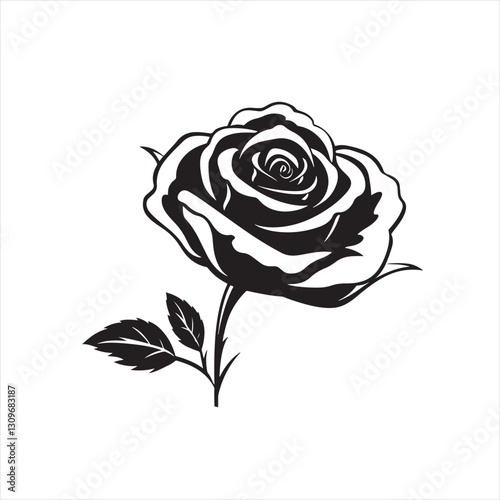 Black Silhouette Rose Vector on White Background
