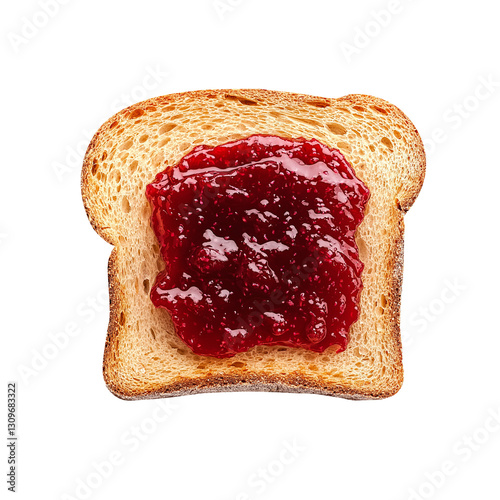 Slice of bread with jam isolated on transparent white background, top view, png.