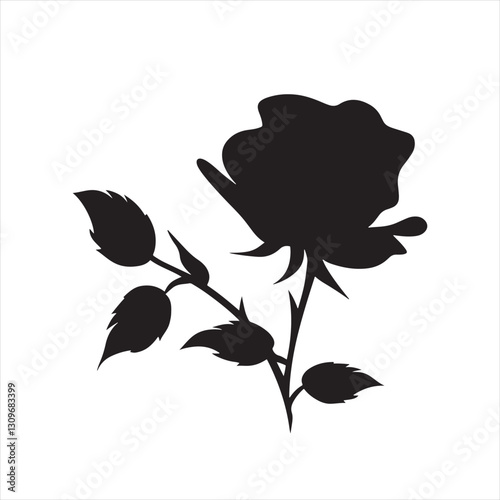 Black Silhouette Rose Vector on White Background