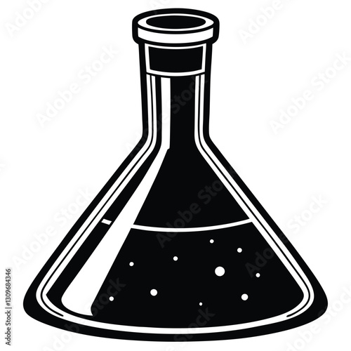 Erlenmeyer Flask Black Vector Illustration | Science Lab Glassware Icon