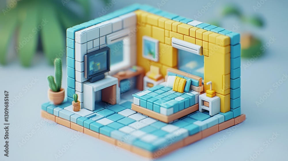 Naklejka premium Tiny Room, Pixel Art, Interior Design