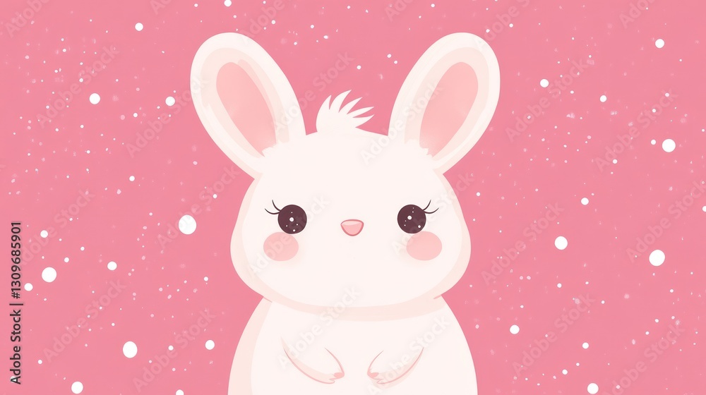 Obraz premium An adorable white rabbit illustration set against a pink background is shown